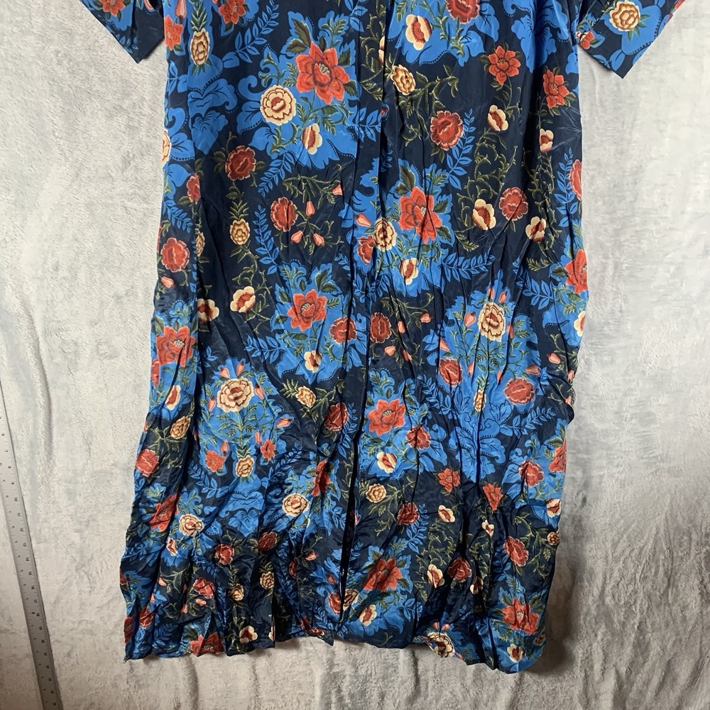 Farm Rio Women's Dress XL Arabesque Floral Blue Maxi Button Shirt‎ 3/4 Sleeve - Picture 8 of 15